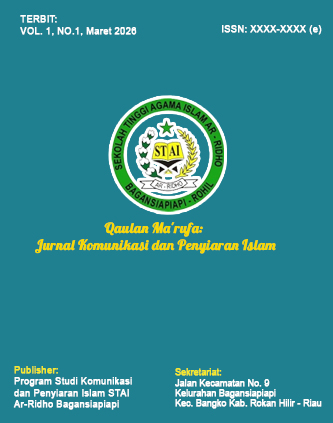 					View Vol. 1 No. 1 (2026): Qaulan Ma'rufa: Jurnal Komunikasi Dan Penyiaran
				